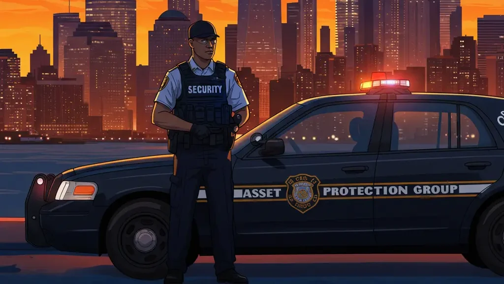 Mobile Patrol Officer Standing Near Patrol Car